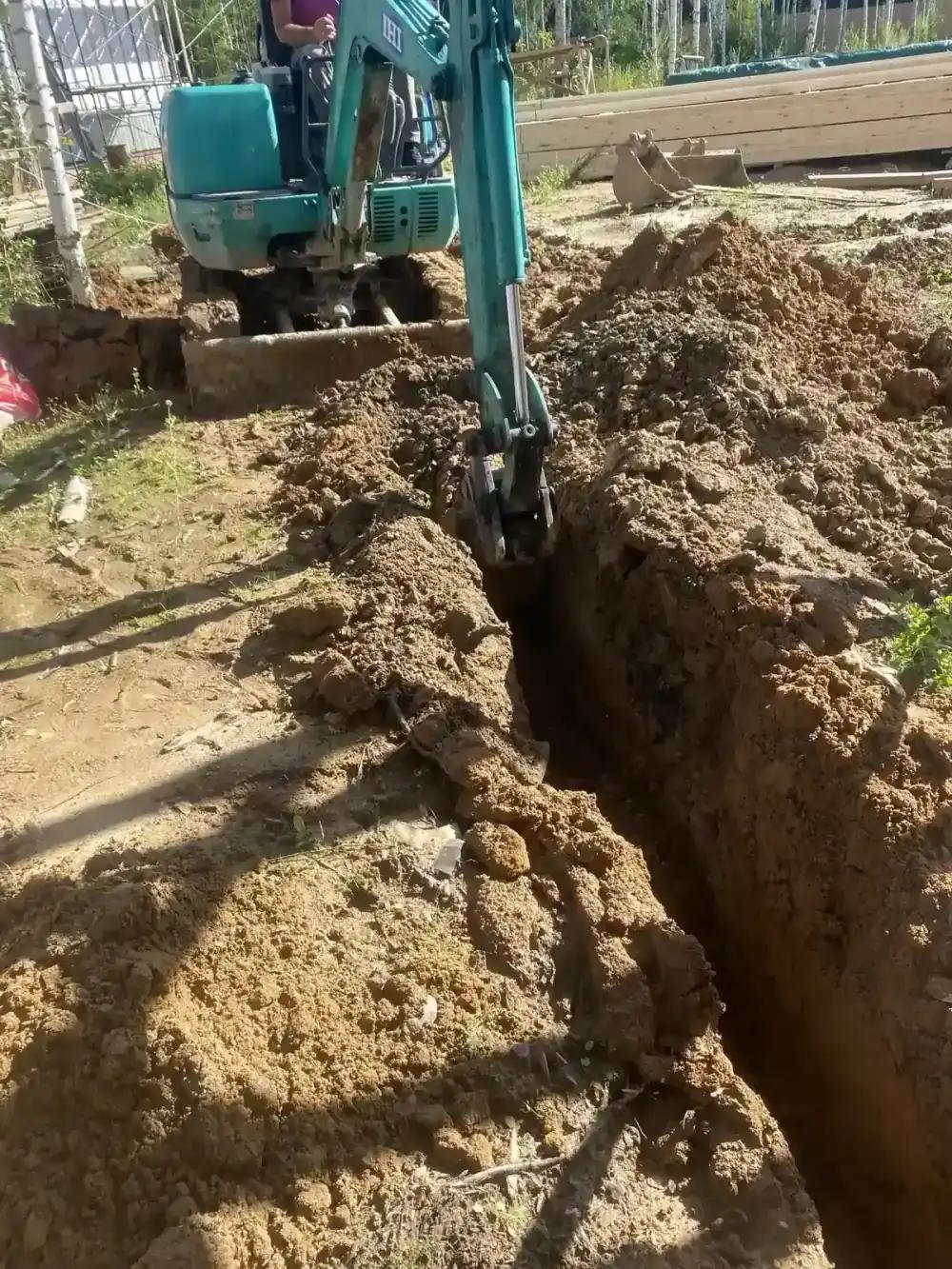 Земляные работы для водоотведения у фундамента